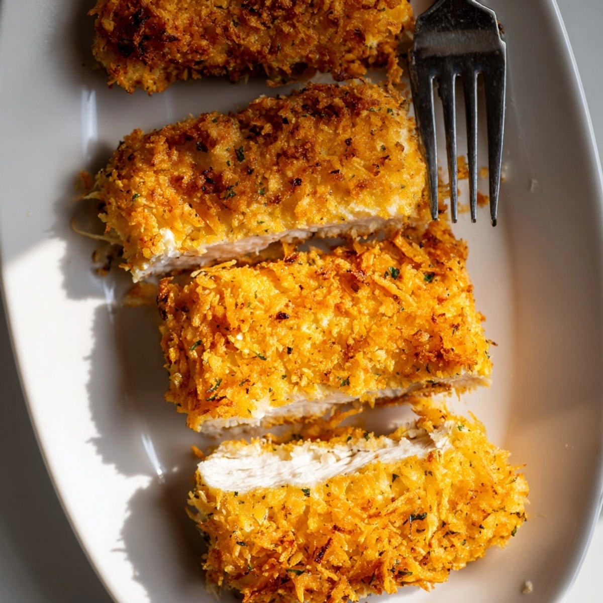 Crispy Baked Chicken Tenders on a parchment-lined tray, golden brown and ready to serve.