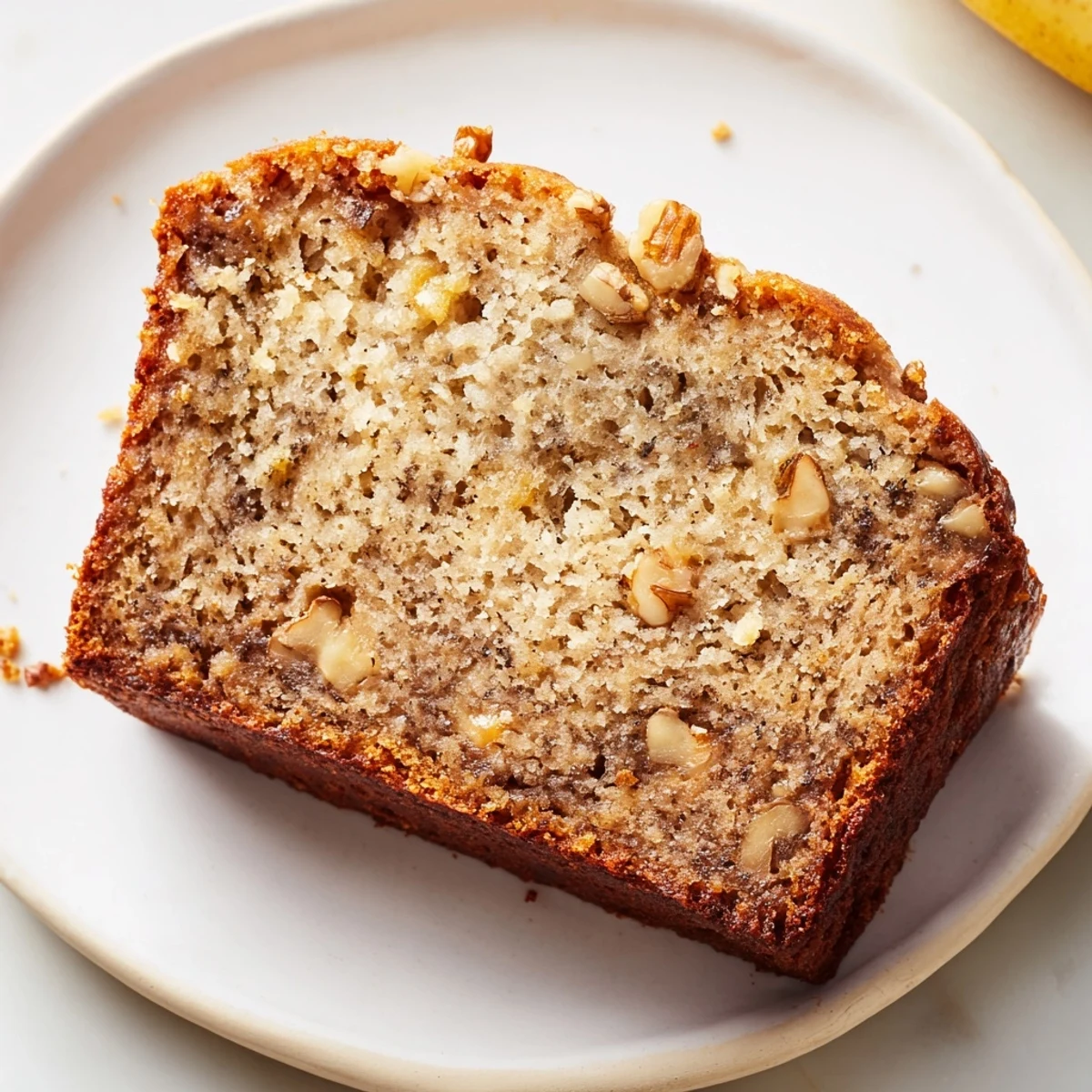 Warm Simple Banana Bread loaf, golden-brown and ready to slice for a delicious breakfast treat.