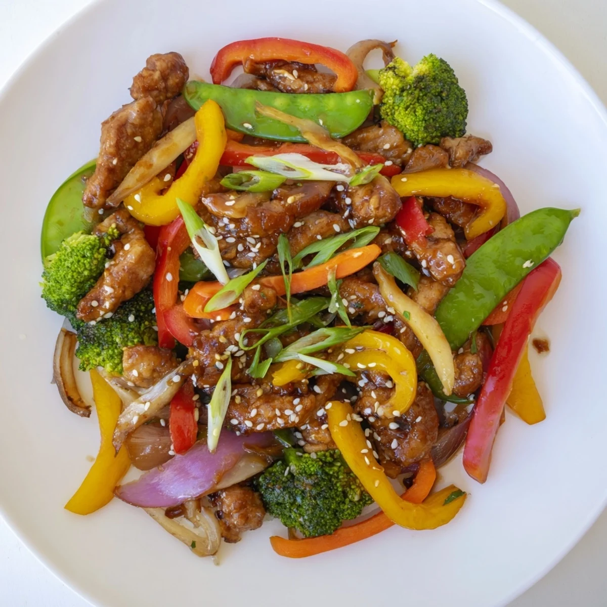 Sheet Pan Chicken Stir-Fry with glistening sauce and colorful vegetables, a quick weeknight dinner.