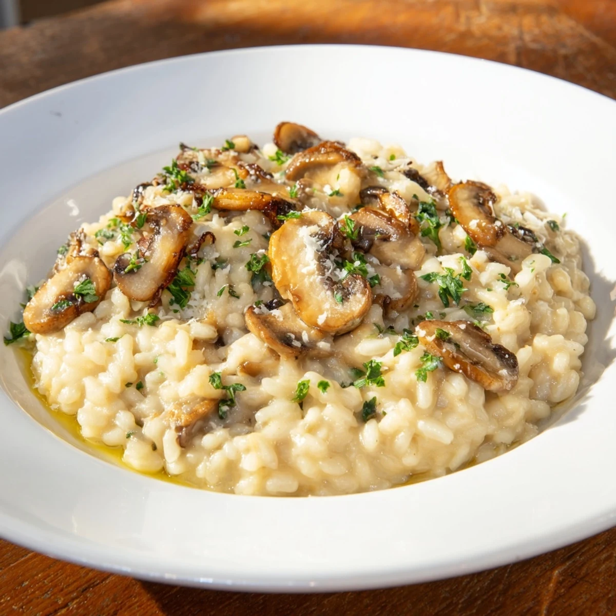 Steaming bowl of stove-top creamy risotto, a comforting Italian rice dish with Parmesan flavor.