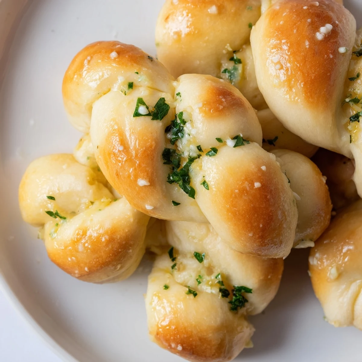 Warm, inviting batch of homemade Garlic Knots, glistening from melted garlic butter, a perfect appetizer.