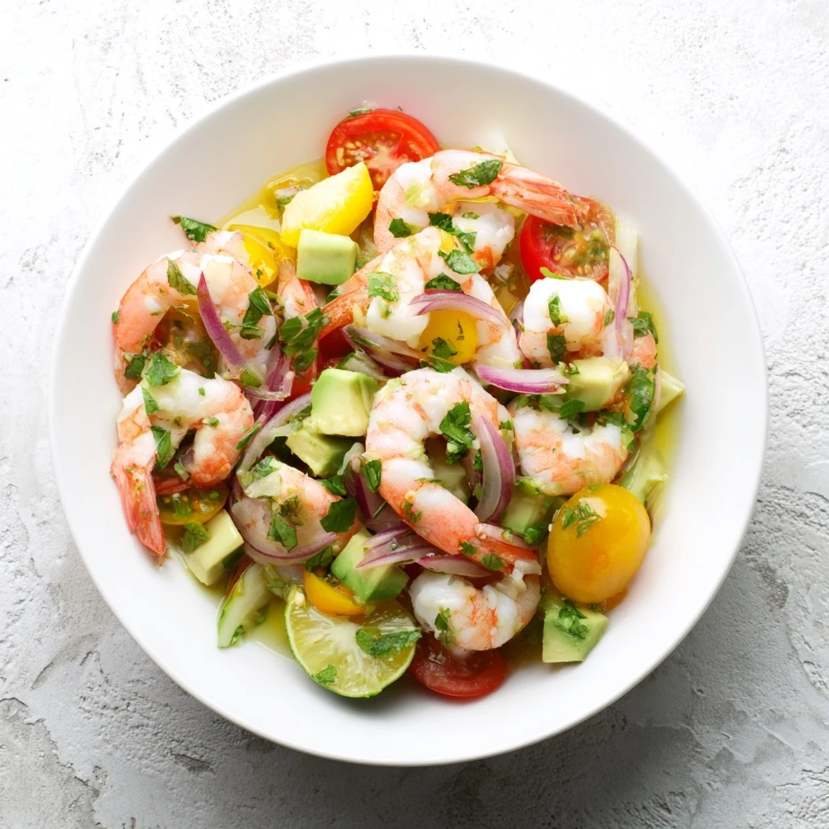 This cool and refreshing Light & Fresh Shrimp Ceviche shows the tender shrimp in bright citrus.
