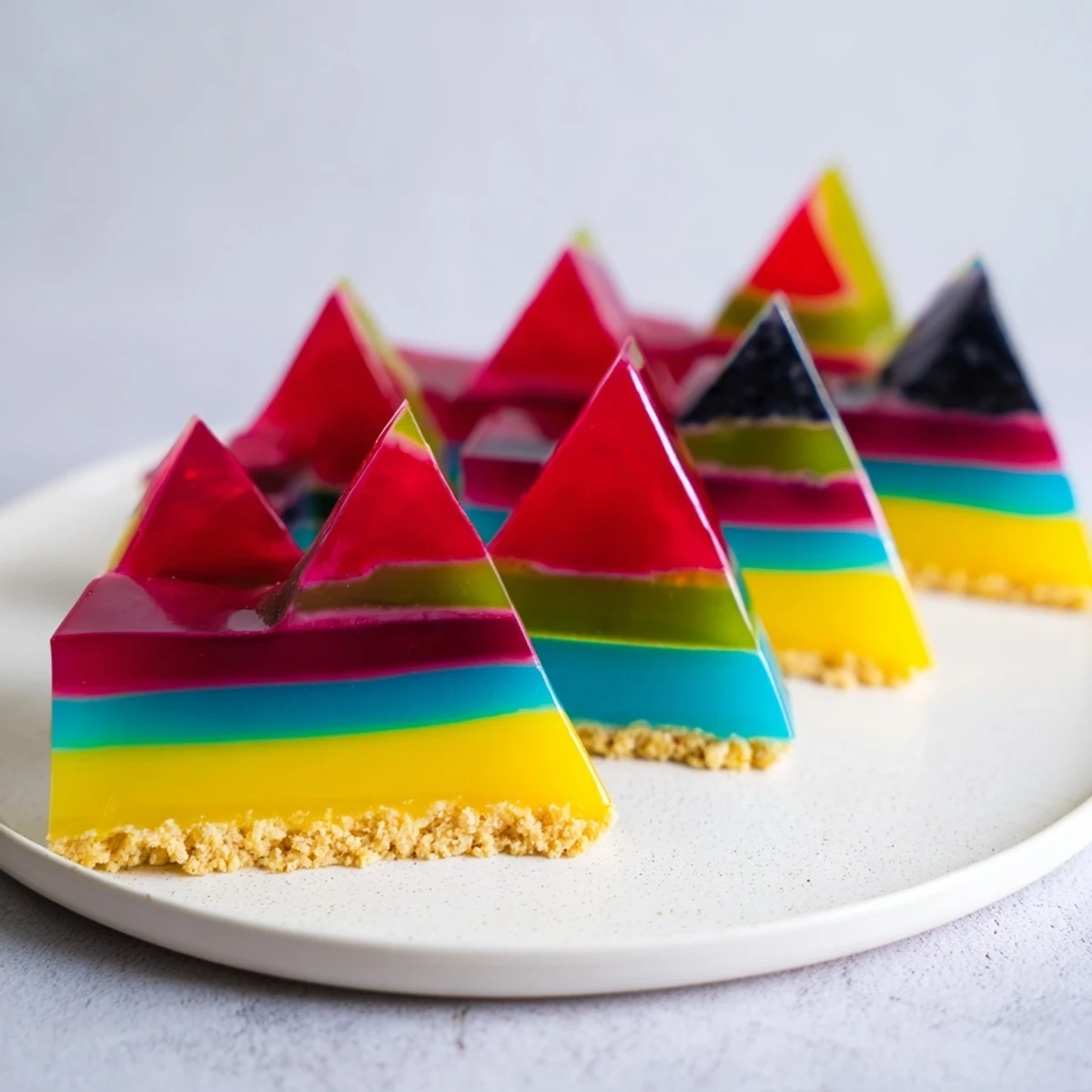 The Kaleidoscope dessert with vibrant layers, a visually striking treat perfectly chilled and ready.