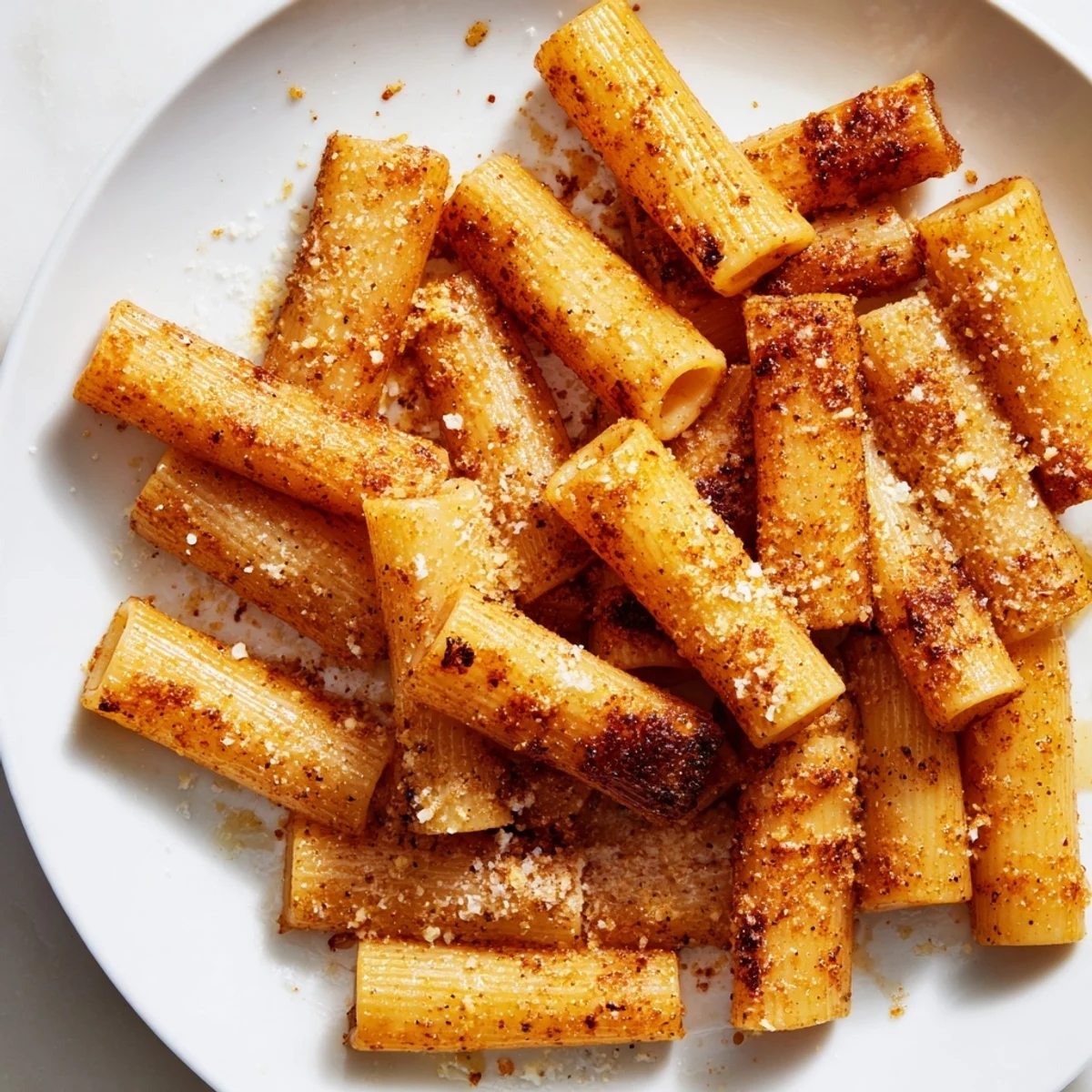 Air fryer pasta croutons: See the golden-brown, crispy texture, a delicious vegetarian snack seasoned well.