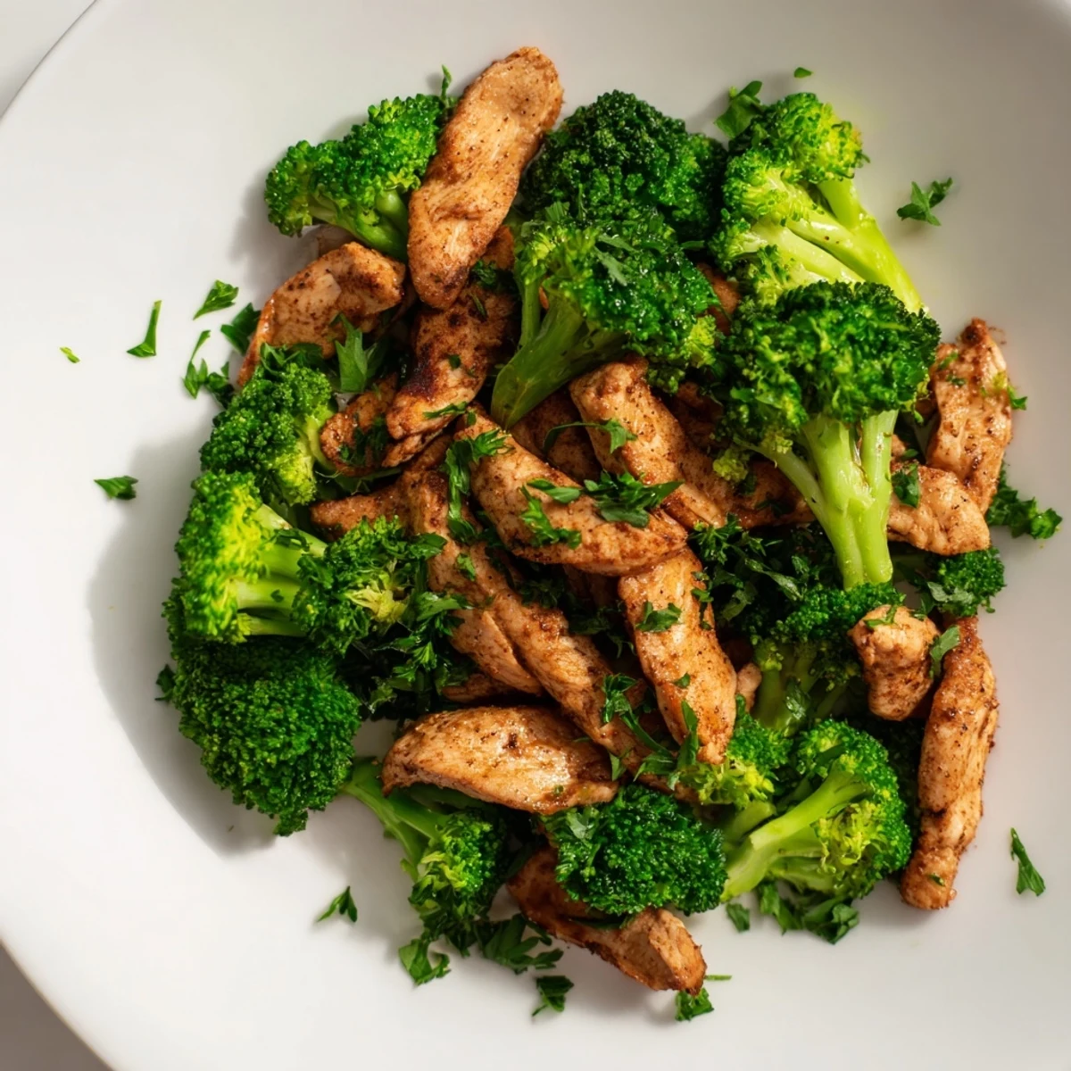 Tender, flavorful Microwave-Steamed Chicken and Broccoli ready to eat with fresh parsley and lemon.