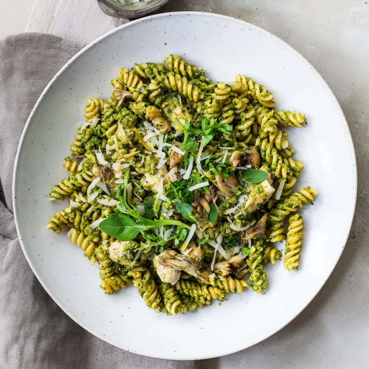 Creamy 10-Minute Pesto Pasta with Chicken, perfectly plated and ready to enjoy for dinner.