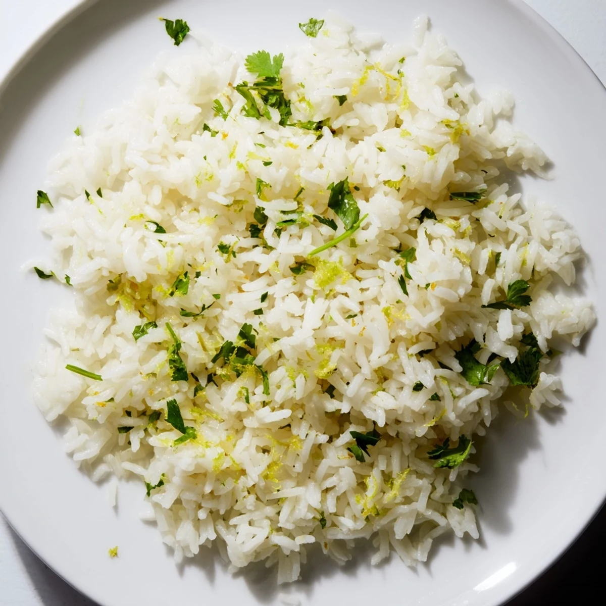 Steaming bowl of Cilantro Lime Rice: vibrant, fluffy grains infused with fresh lime and cilantro.