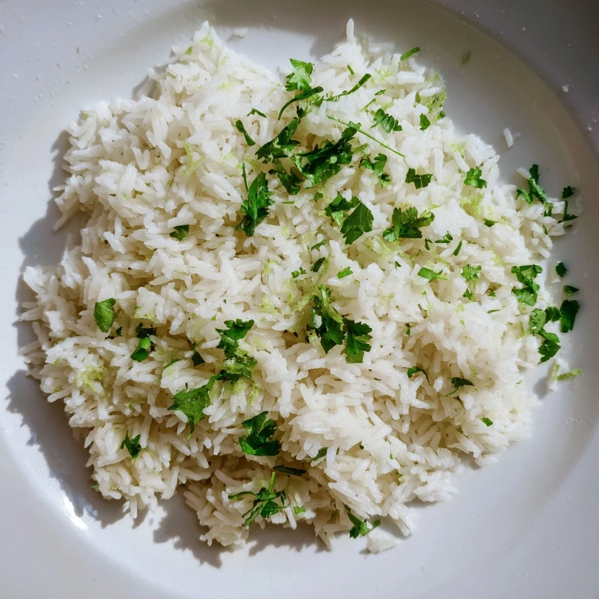 A bright, close-up view of Cilantro Lime Rice, the perfect aromatic side dish for any meal.