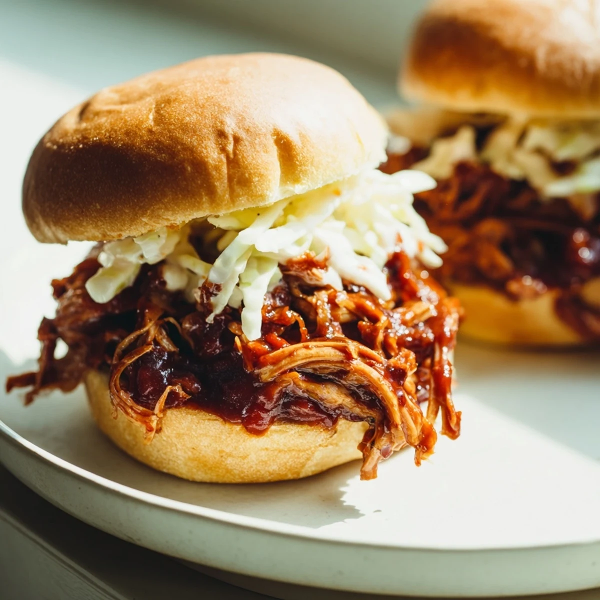 Delicious, plant-based BBQ jackfruit sliders paired with creamy coleslaw, ideal for any gathering.