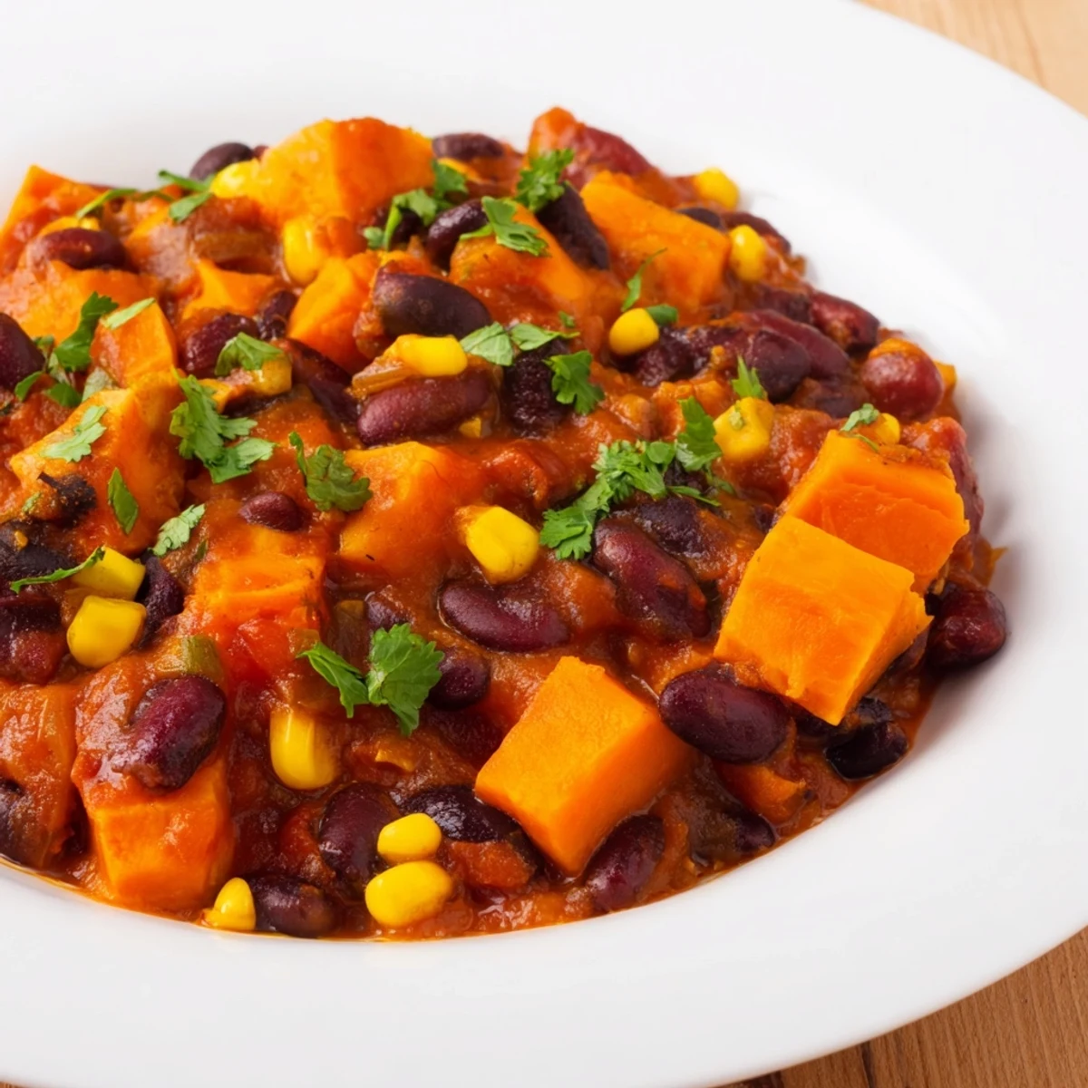 Steaming bowl of Smoky Sweet Potato Chili with vibrant garnishes, perfect for a cozy dinner.