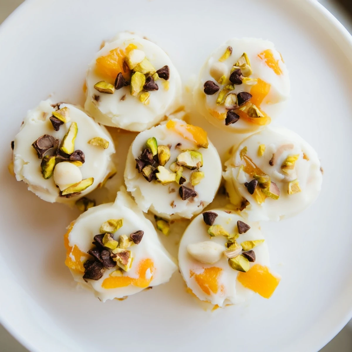 Frozen Peach Yogurt Bites glistened, showcasing the creamy yogurt and sweet peach pieces, ready to freeze.