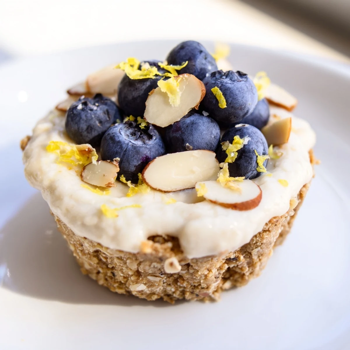 Protein cheesecake cups, ready to eat, topped with fresh berries and chocolate shavings.