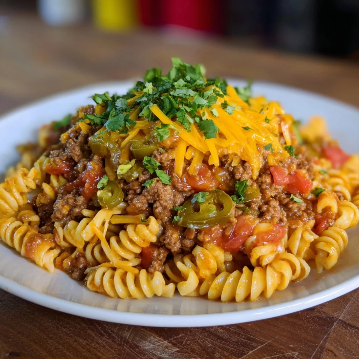 Golden-brown Beef Taco Pasta Skillet topped with melted cheese, ready for a satisfying dinner.