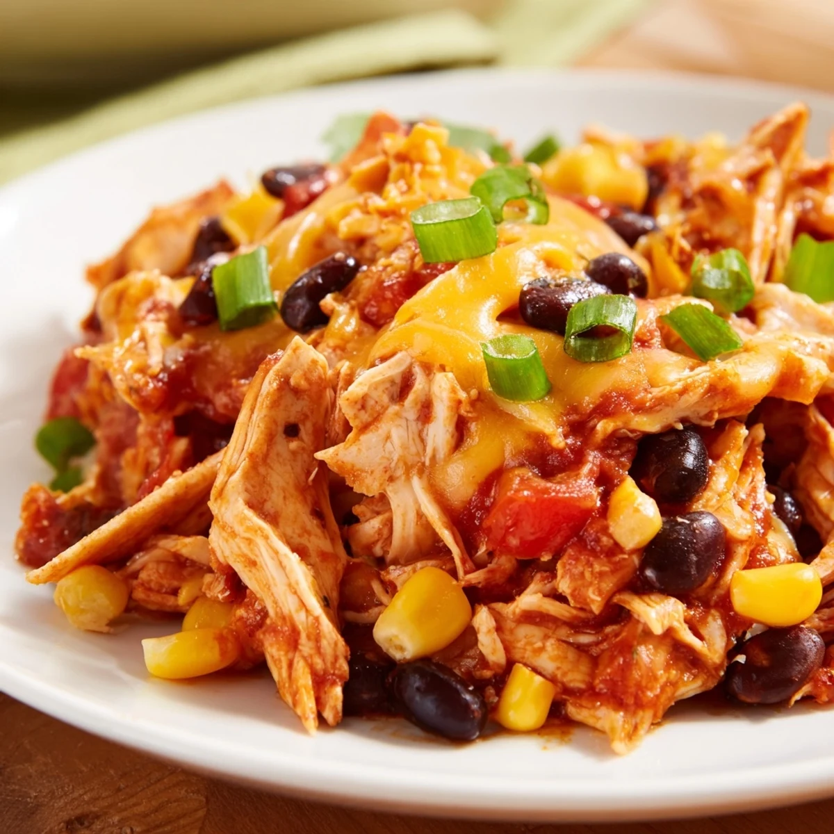 Steaming, bubbling Chicken Enchilada Skillet topped with melted cheese, ready to serve with fresh cilantro.