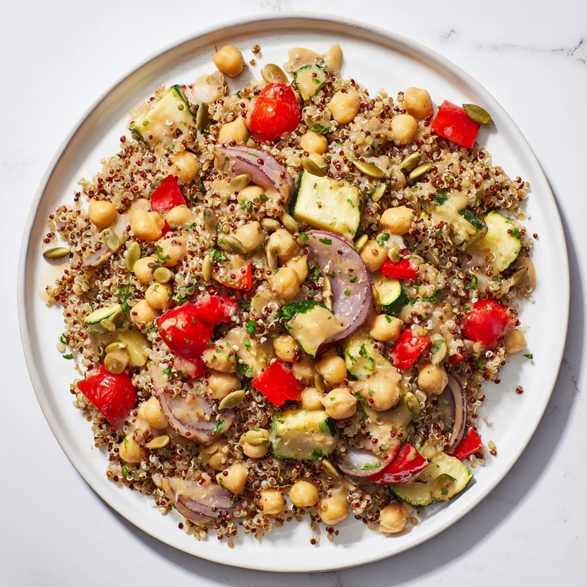 A colorful bowl of Quinoa Power Protein Salad, fresh and ready for a healthy meal.