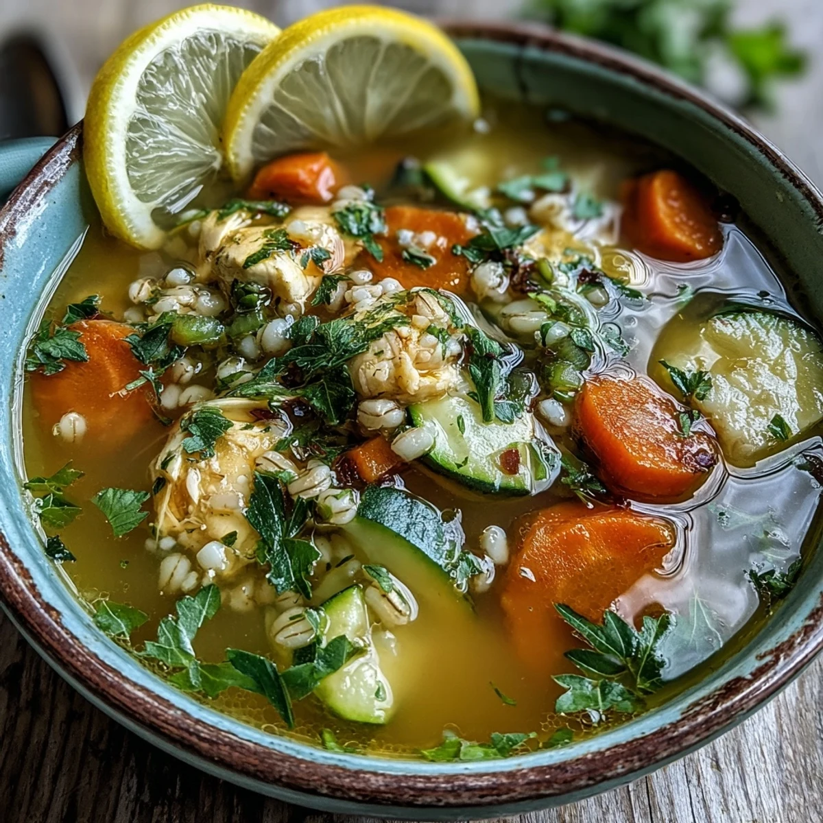 Comforting Soothing Turmeric Chicken With Pearl Barley served hot, ideal for cozy nights or healthy meal prep.