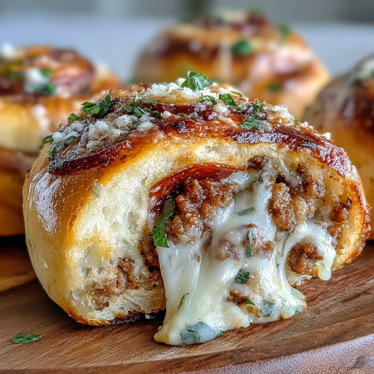 Freshly baked Irresistible High Protein Pepperoni Pizza Rolls with golden-brown crusts and bubbling mozzarella cheese, perfect for a savory snack.