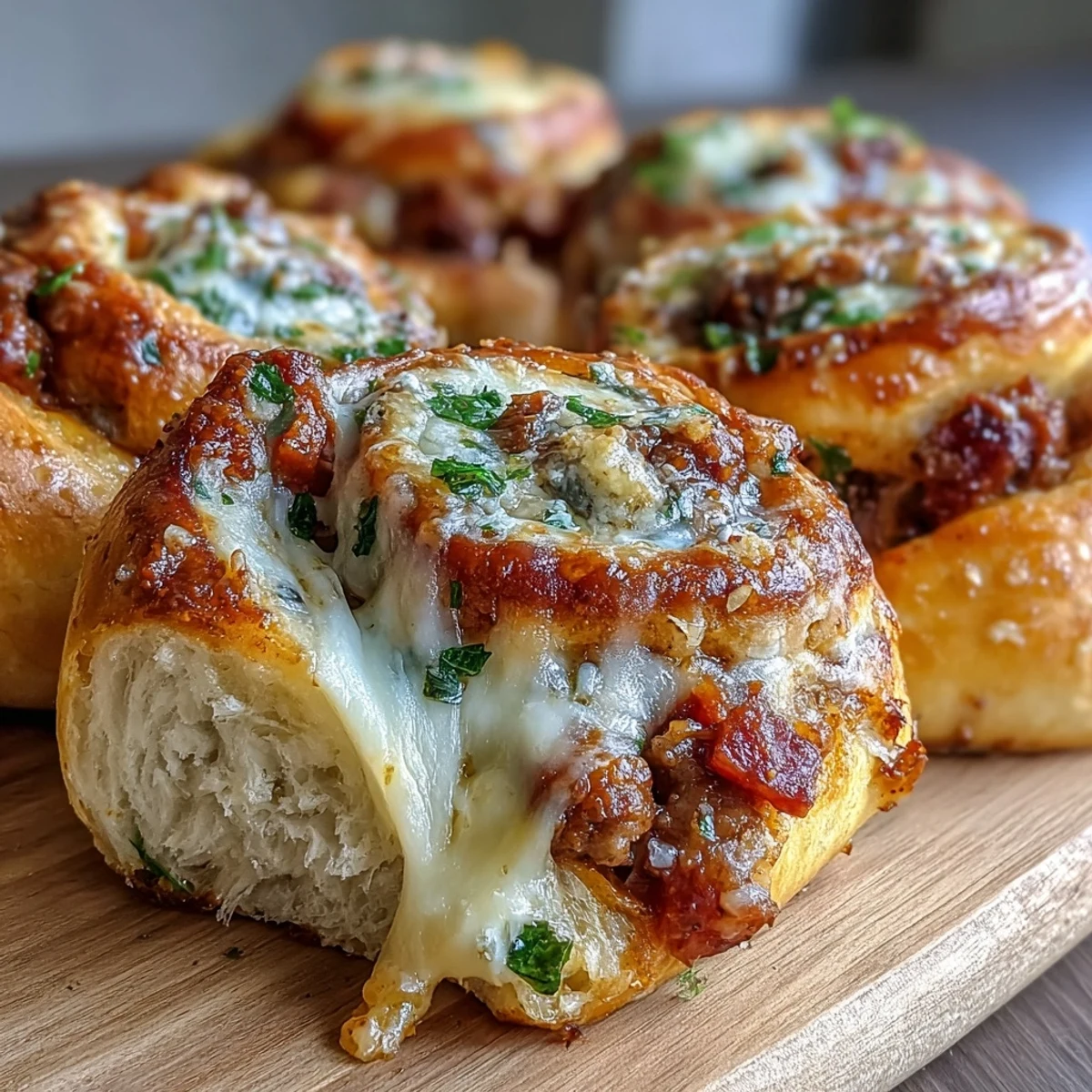 Slice open one of the warm Irresistible High Protein Pepperoni Pizza Rolls to reveal the hearty filling of lean ground beef and spicy pepperoni.