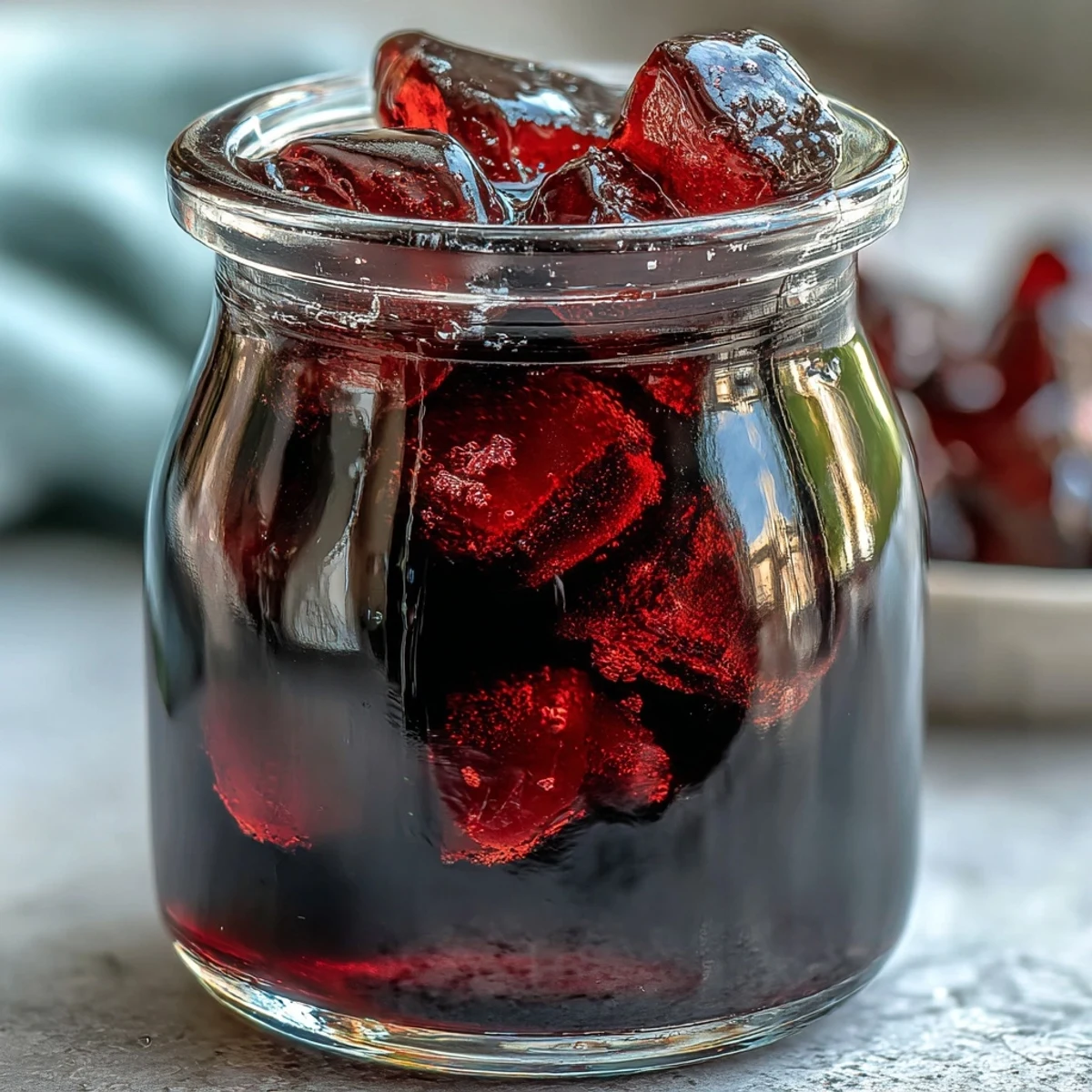 Chilled Blackcurrant Vodka Liqueur is poured into a cocktail glass with ice.