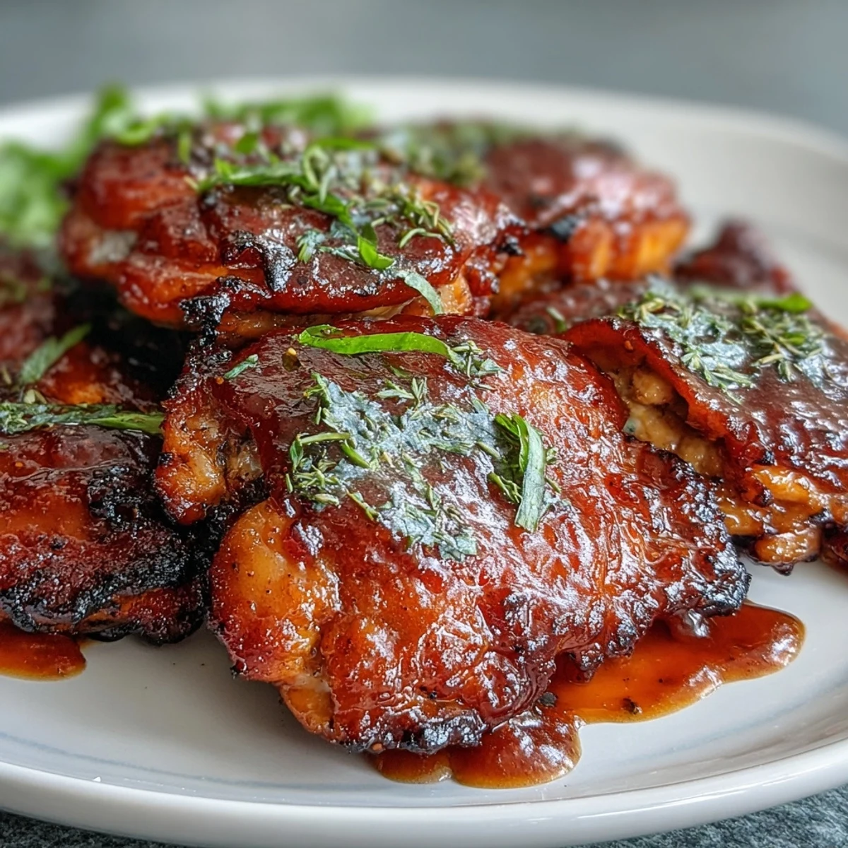 Golden-brown roasted chicken thighs coated in sticky guava BBQ sauce, served with grilled pineapple.