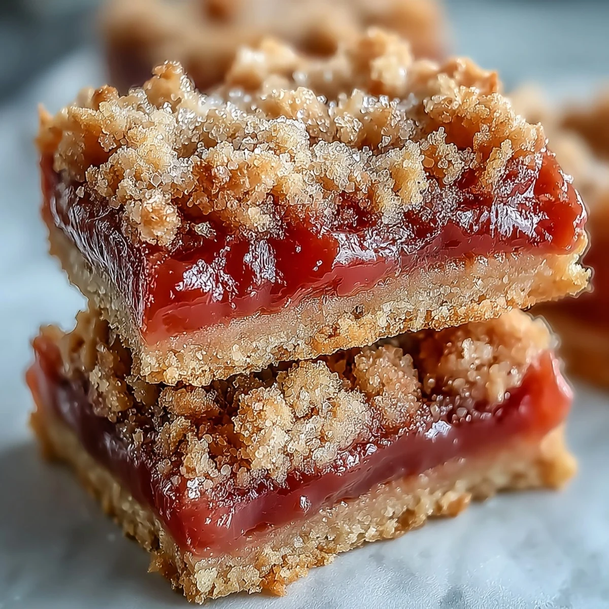 Freshly cut Guava Jam Bars reveal a vibrant pink, sweet fruit filling.