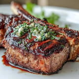 Pan-seared lamb chops topped with zesty gremolata, offering fresh herbal notes and a crisp citrus finish.  