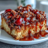 Rich, buttery cherry almond upside-down cake with a glossy cherry topping, perfect for a comforting dessert or elegant teatime treat.