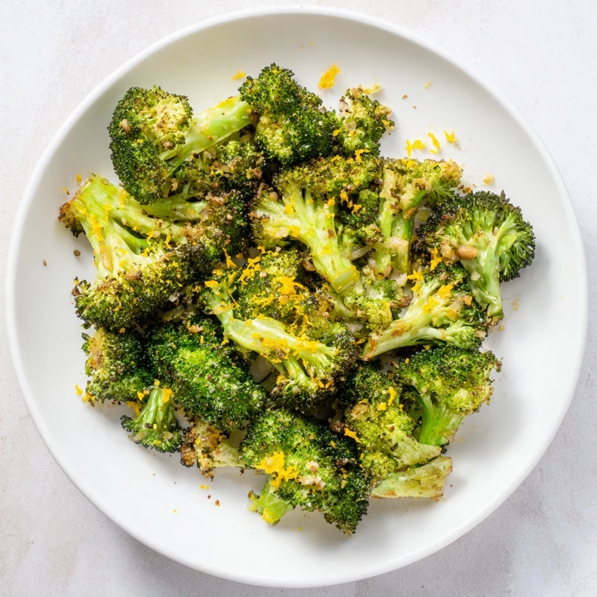 Freshly roasted Lemon Garlic Roasted Broccoli, infused with lemon and garlic, offers a bright aroma.