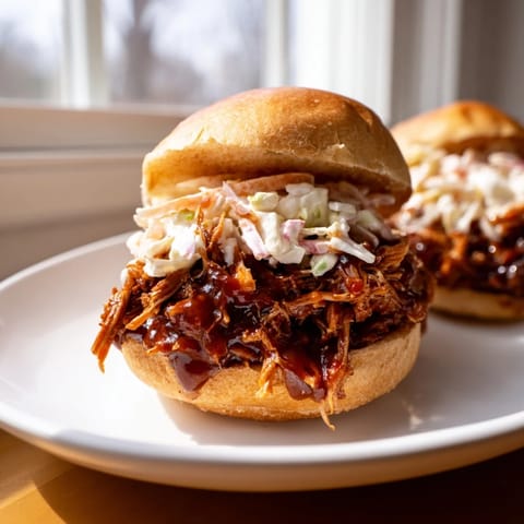 A close-up of tender BBQ jackfruit sliders, perfect for easy vegan pulled "pork" sandwiches.