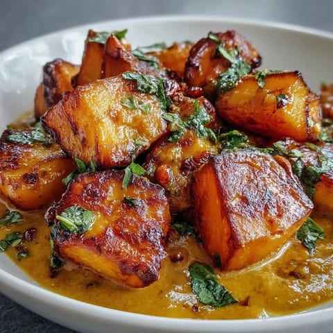 A warm bowl of Curried Celeriac, served over fluffy rice with toasted cashews and a lime wedge.