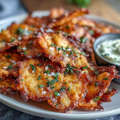 Golden, crispy naan chips brushed with spicy chili crisp and garlic butter, paired with a cool creamy Asian cucumber dip for dipping.  