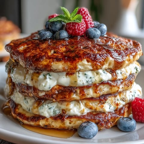 Fluffy protein pancakes loaded with fresh berries and topped with creamy Greek yogurt for a nutritious breakfast.