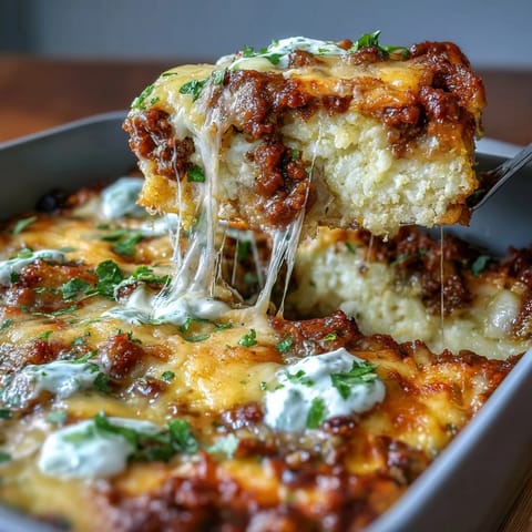Keto Taco Casserole with Cheesy Topping and Cauliflower Rice in a baking dish, golden melted cheese bubbling over seasoned ground beef and tender cauliflower rice.