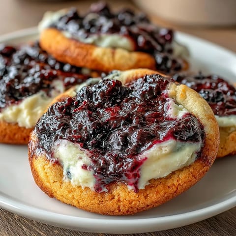 Easy Blueberry Cheesecake Swirl Cookies with creamy filling and marbled blueberry topping, perfect for dessert or special occasions.