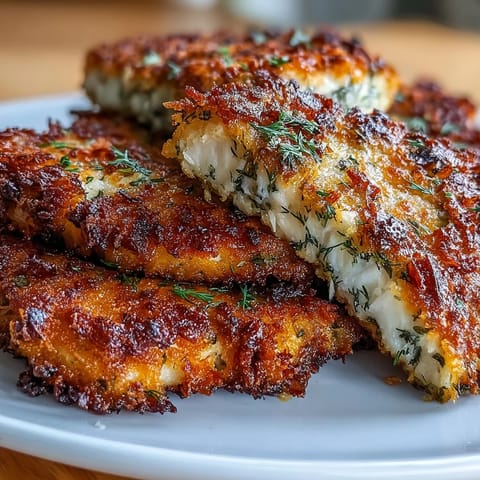 Crunchy Parmesan-coated chicken breasts fried to perfection, paired with tangy dill pickles and fresh greens.  