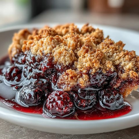 Warm berry crumble with oat topping, golden and bubbling in ramekins, perfect for a cozy dessert.