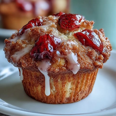 Fluffy muffins filled with fresh strawberries and finished with a sweet-tart lemon drizzle.  
