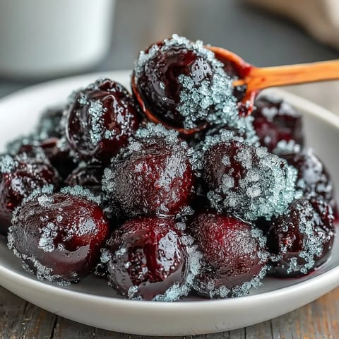 Frozen grape skewers coated in zesty lime sugar, a vibrant summer treat ready to chill and delight.