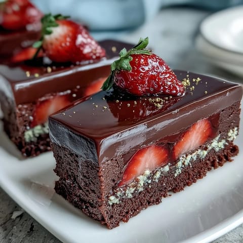 A decadent Dubai chocolate strawberry bark with marbled dark and white chocolate, topped with fresh strawberries and pistachios.