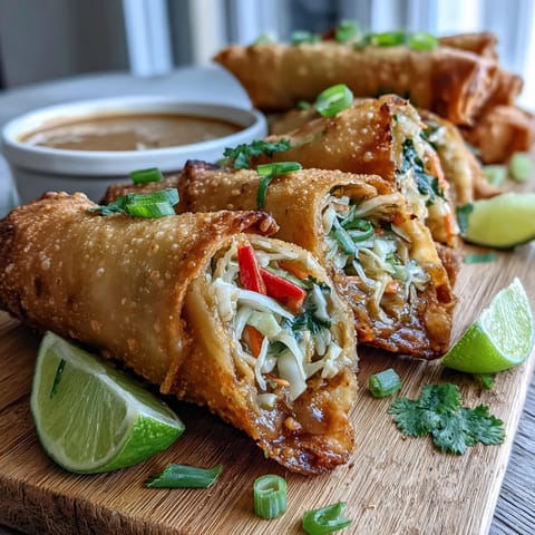 Crispy golden spring rolls filled with fresh vegetables and vermicelli, served with creamy peanut dipping sauce. A perfect appetizer for any Asian-inspired meal.