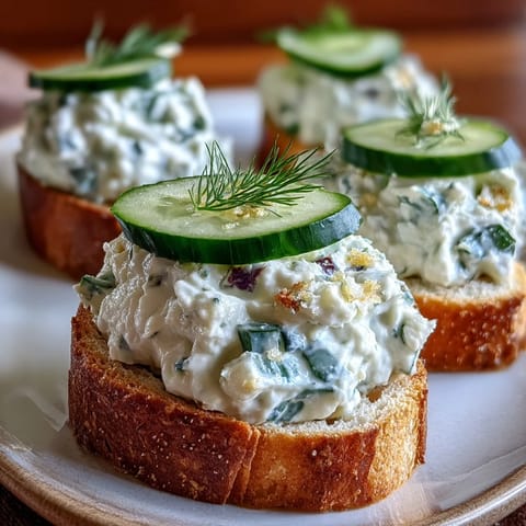 Derby Day Benedictine Cucumber Canapés: creamy spread on toasted bread with fresh dill garnish.