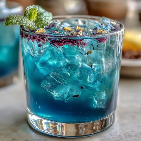 Butterfly Pea Flower Lemonade, a vibrant blue drink magically turning purple with lemon.