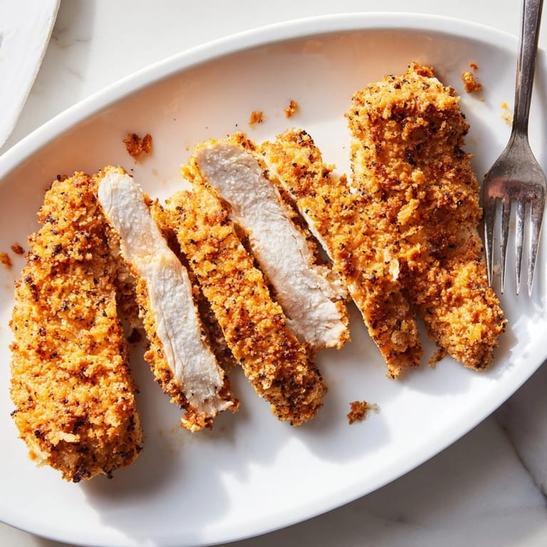 Juicy Crispy Baked Chicken Tenders arranged with ranch and honey mustard dipping sauces for family dinner.