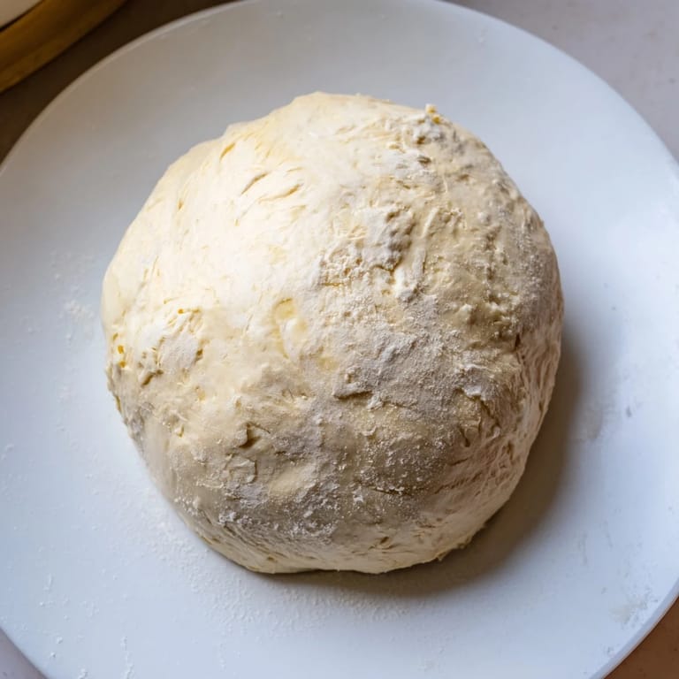 A close-up of soft Homemade Pizza Dough ready for rolling, smelling wonderfully yeasty.