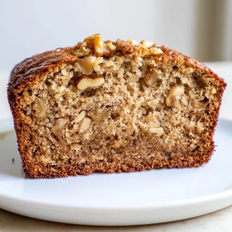 A moist slice of Simple Banana Bread, perfect for pairing with a cup of coffee and enjoying.