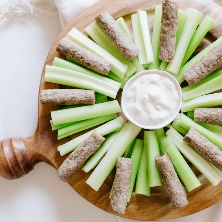 Enjoy the beautifully arranged Rustic Wheel, featuring vibrant celery and delicious meat for easy snacking.
