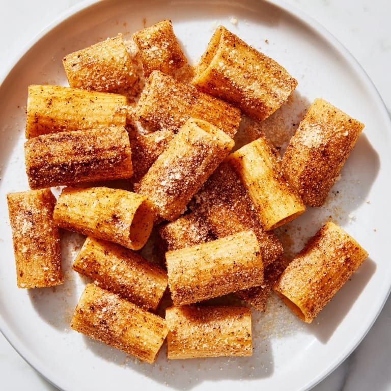 Picture perfectly browned air fryer pasta croutons, seasoned with herbs, ready for soup or snacking.