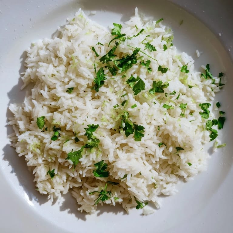 A bright, close-up view of Cilantro Lime Rice, the perfect aromatic side dish for any meal.