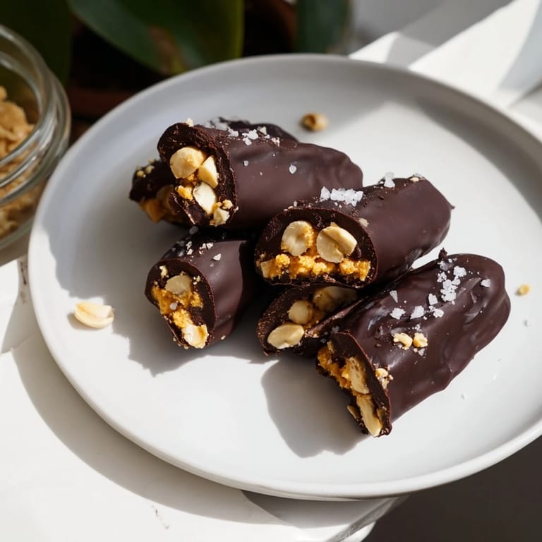 Close-up of decadent, bite-sized Chocolate Date Snickers, ready to satisfy your craving for something sweet.