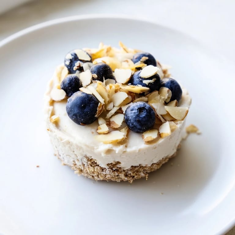 These no-bake protein cheesecake cups showcase a creamy filling over a crunchy, sweet base.